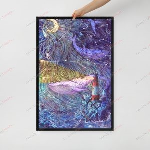 The lighthouse and Lady Moon - Framed poster