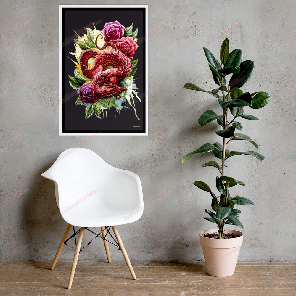 Dragon & Roses - Framed poster - Image 9