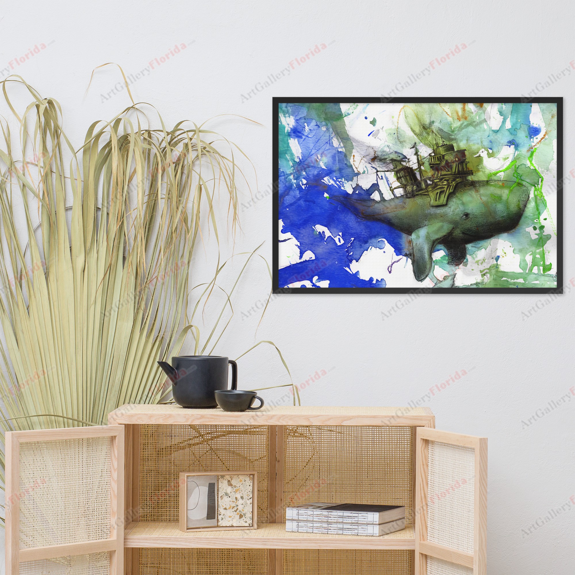 The Whale and the City - Watercolor Style - Framed poster