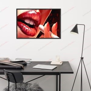 Red Lipstick Smoking Lips - Framed poster