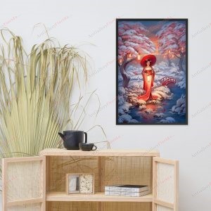 Geisha in Osaka Winter - Framed poster